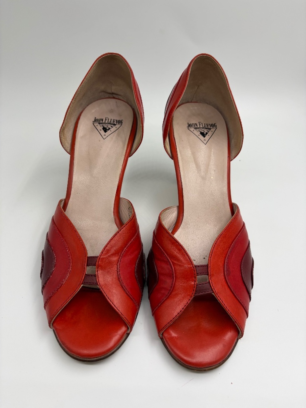 Fluevog Teapots Ceylon in Red - open toe 7.5